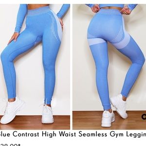 Pretty little thing blue contrast high waist seamless gym leggings